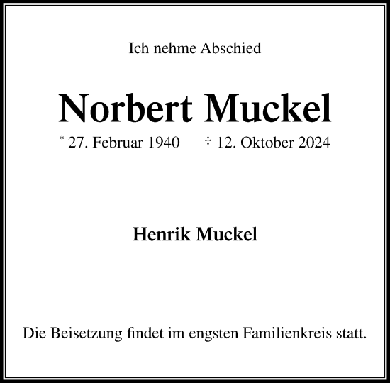 Traueranzeige von Norbert Muckel von Stormaner Tageblatt