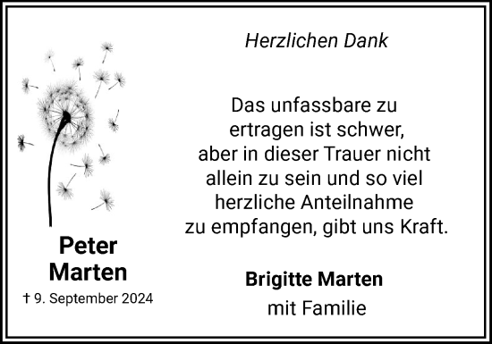 Traueranzeige von Peter Marten von Eckernförder Zeitung, Hallo Eckernförde