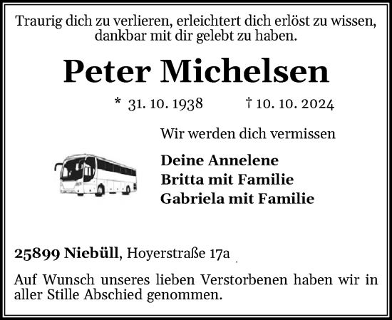 Traueranzeige von Peter Michelsen von Husumer Nachrichten, Nordfriesland Tageblatt