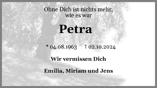 Traueranzeige von Petra Staben von Holsteinischer Courier