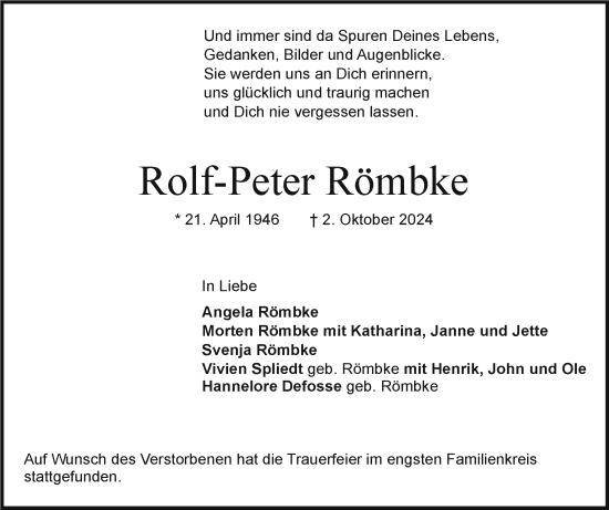 Traueranzeige von Rolf-Peter Römbke von Holsteinischer Courier
