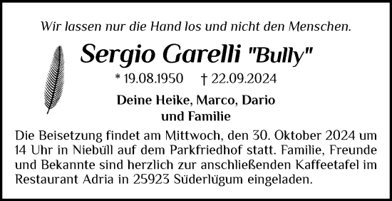 Traueranzeige von Sergio Garelli von Husumer Nachrichten, Nordfriesland Tageblatt