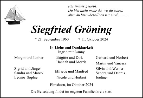 Traueranzeige von Siegfried Gröning von Elmshorner Nachrichten, Barmstedter Zeitung