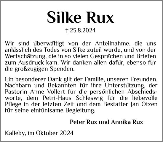 Traueranzeige von Silke Rux von Flensburger Tageblatt