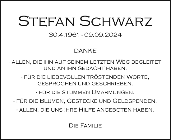 Traueranzeige von Stefan Schwarz von Holsteinischer Courier