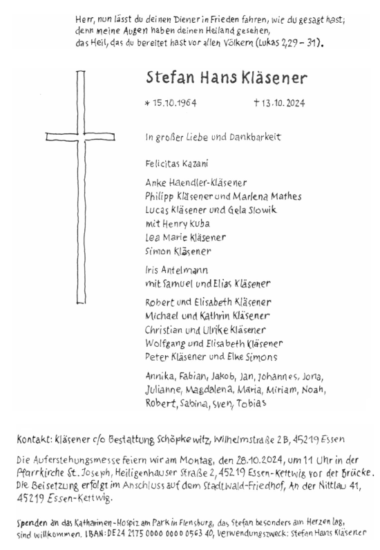 Traueranzeige von Stefan Hans Kläsener von A. Beig Gesamtausgabe