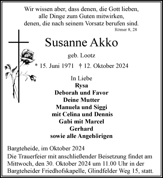 Traueranzeige von Susanne Akko von Stormaner Tageblatt