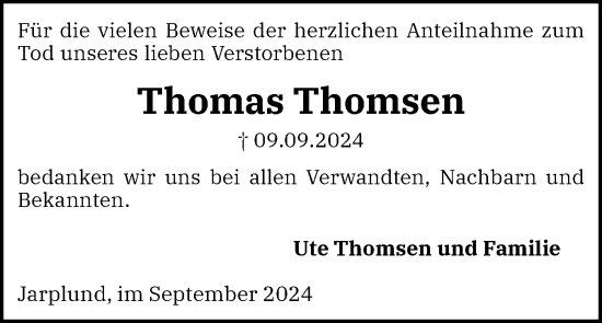 Traueranzeige von Thomas Thomsen von Flensburger Tageblatt