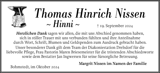 Traueranzeige von Thomas Hinrich Nissen von Husumer Nachrichten, Nordfriesland Tageblatt