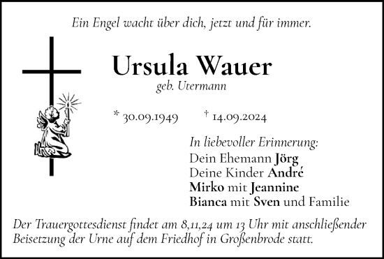 Traueranzeige von Ursula Wauer von Husumer Nachrichten, Nordfriesland Tageblatt
