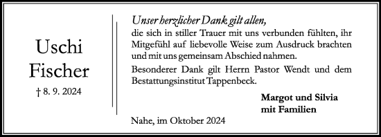 Traueranzeige von Uschi Fischer von Stormaner Tageblatt