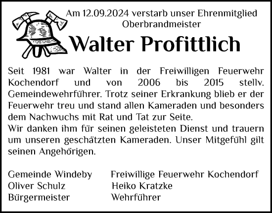 Traueranzeige von Walter Profittlich von Eckernförder Zeitung, Hallo Eckernförde
