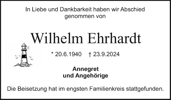 Traueranzeige von Wilhelm Ehrhardt von Holsteinischer Courier