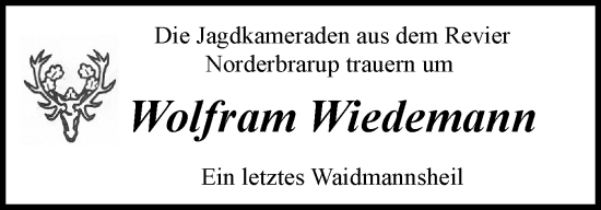 Traueranzeige von Wolfram Wiedemann von Schleswiger Nachrichten, Schlei-Bote