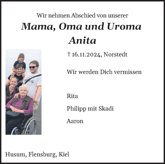 Traueranzeige von Anita  von Digitale Anzeige