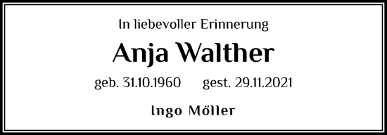 Traueranzeige von Anja Walther von Flensburger Tageblatt