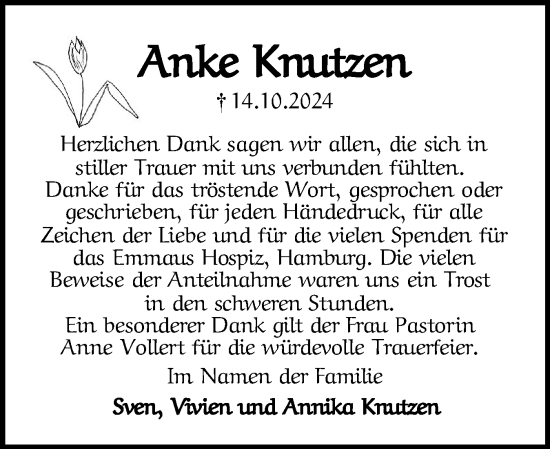 Traueranzeige von Anke Knutzen von Flensburger Tageblatt