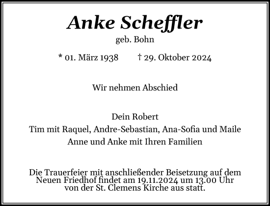 Traueranzeige von Anke Scheffler von Der Insel-Bote