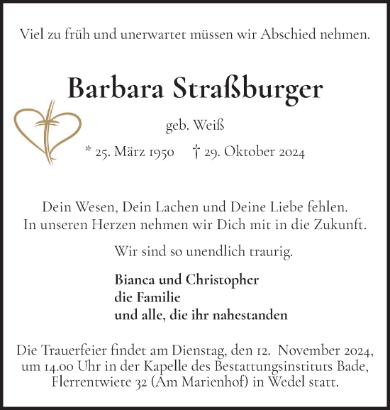 Traueranzeige von Barbara Straßburger von Wedel-Schulauer Tageblatt, tip Wedel-Schulauer Tageblatt, tip Rissener Rundschau