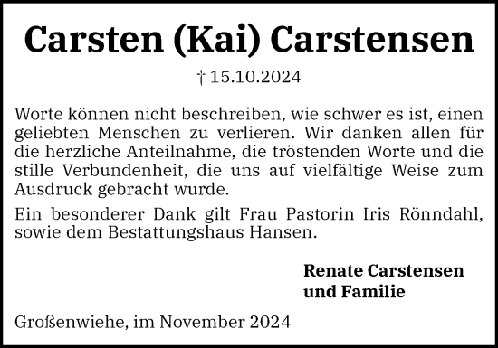 Traueranzeige von Carsten Carstensen von Flensburger Tageblatt