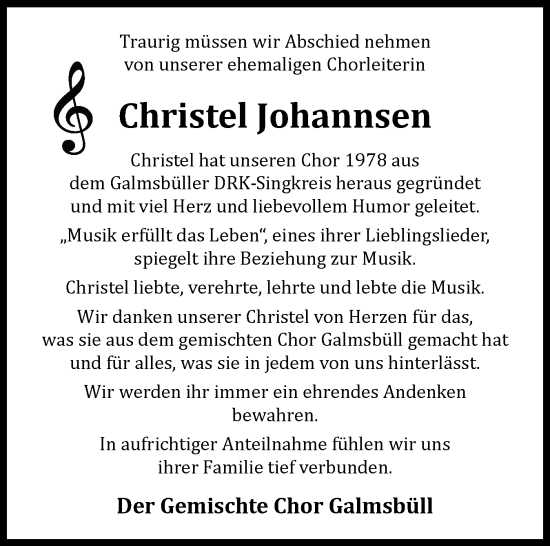 Traueranzeige von Christine Johannsen von Husumer Nachrichten, Nordfriesland Tageblatt