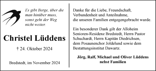 Traueranzeige von Christel Lüddens von Husumer Nachrichten, Nordfriesland Tageblatt