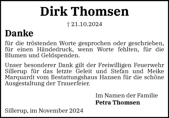 Traueranzeige von Dirk Thomsen von Flensburger Tageblatt