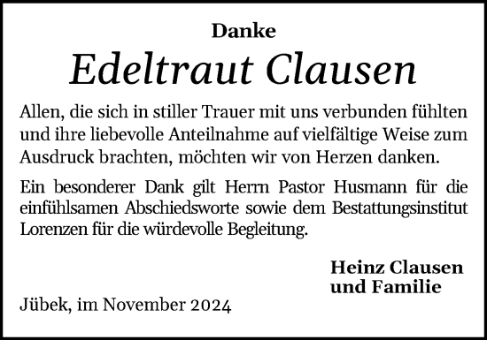 Traueranzeige von Edeltraut Clausen von Schleswiger Nachrichten, Schlei-Bote