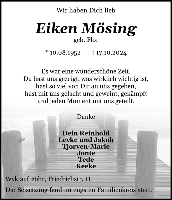 Traueranzeige von Eiken Mösing von Der Insel-Bote