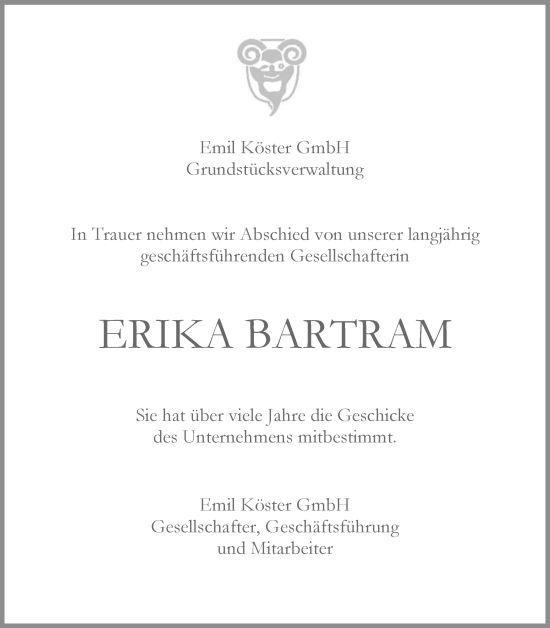 Traueranzeige von Erika Hilde Elisabeth Bartram von Holsteinischer Courier