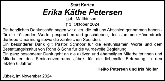 Traueranzeige von Erika Käthe Petersen von Schleswiger Nachrichten, Schlei-Bote
