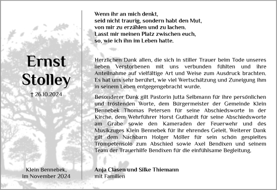 Traueranzeige von Ernst Stolley von Schleswig-Holsteinische Landeszeitung