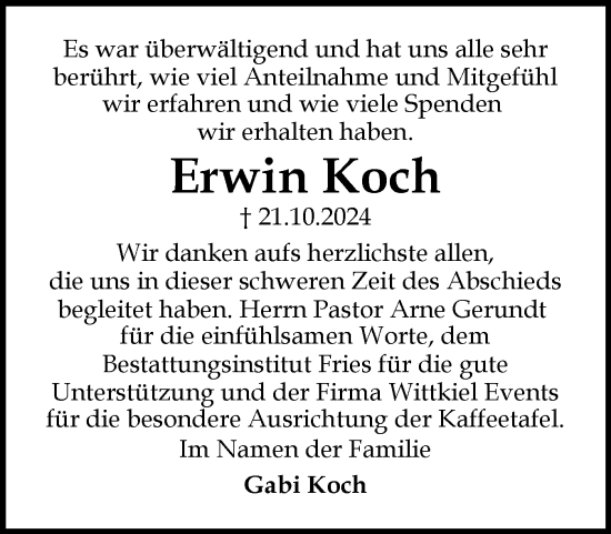 Traueranzeige von Erwin Koch von Flensburger Tageblatt