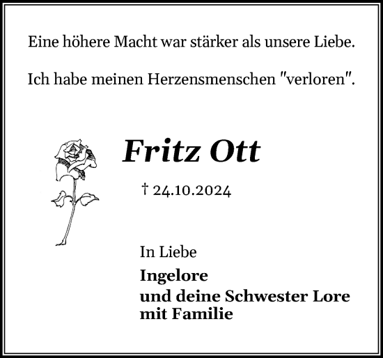 Traueranzeige von Fritz Ott von Holsteinischer Courier