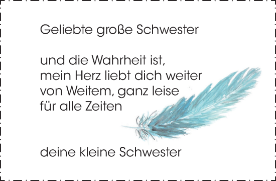 Traueranzeige von Geliebte große Schwester von Stormaner Tageblatt