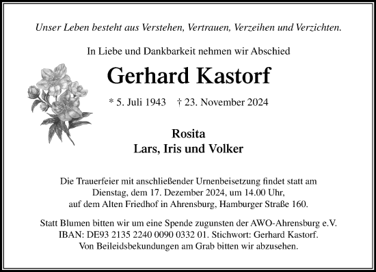 Traueranzeige von Gerhard Kastorf von Stormarner Tageblatt