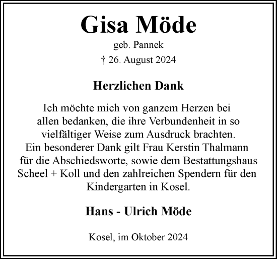 Traueranzeige von Gisa Möde von Eckernförder Zeitung, Hallo Eckernförde