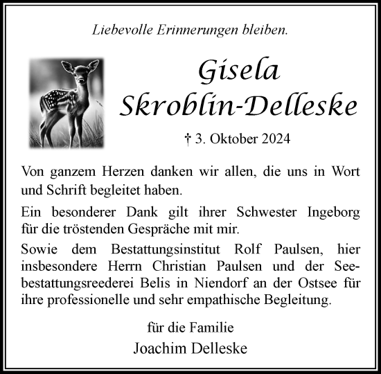 Traueranzeige von Gisela Skroblin-Delleske von Stormaner Tageblatt