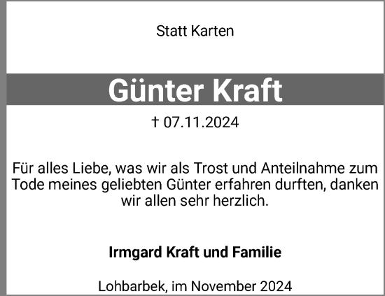 Traueranzeige von Günter Kraft von Norddeutsche Rundschau, Wilstersche Zeitung, Glückstädter Fortuna