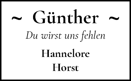 Traueranzeige von Günther  von Eckernförder Zeitung, Hallo Eckernförde