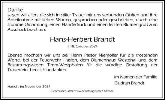 Traueranzeige von Hans-Herbert Brandt von Region Pinneberg und tip Pinneberg