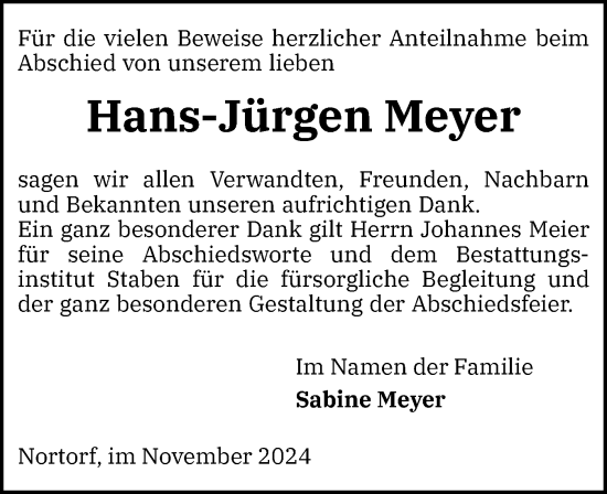 Traueranzeige von Hans-Jürgen Meyer von Schleswig-Holsteinische Landeszeitung