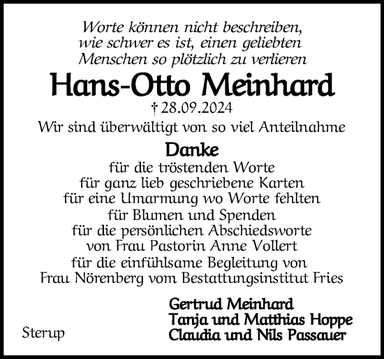 Traueranzeige von Hans-Otto Meinhard von Flensburger Tageblatt