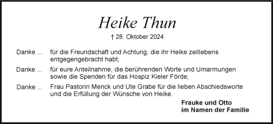 Traueranzeige von Heike Thun von Holsteinischer Courier