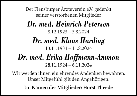 Traueranzeige von Heinrich Petersen von Flensburger Tageblatt