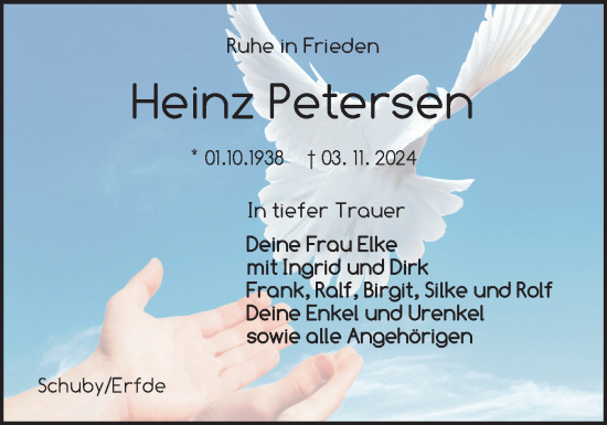 Traueranzeige von Heinz Petersen von Schleswiger Nachrichten, Schlei-Bote