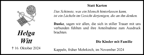 Traueranzeige von Helga Witt von Flensburger Tageblatt, Schleswiger Nachrichten, Schlei-Bote