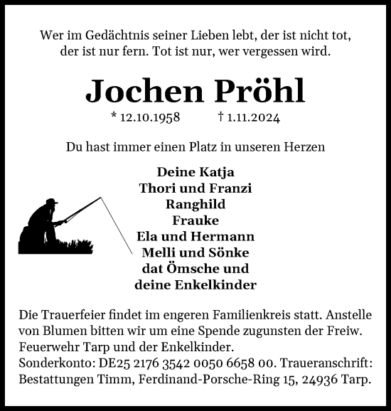 Traueranzeige von Jochen Pröhl von Flensburger Tageblatt