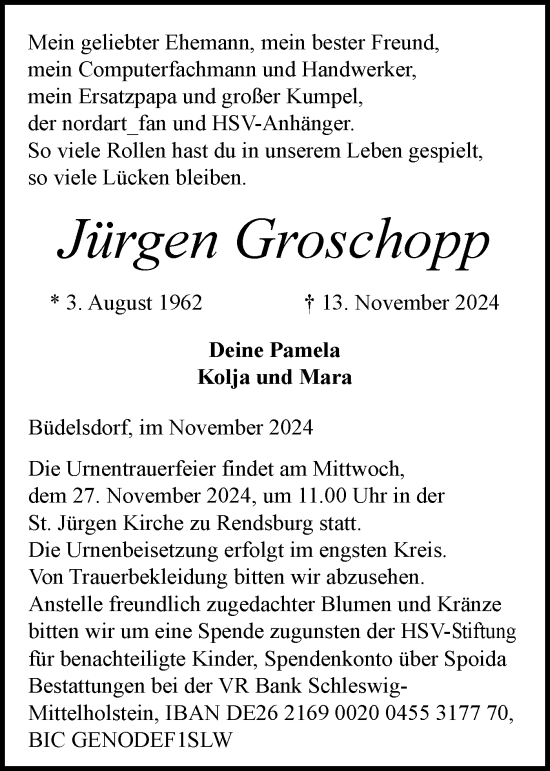 Traueranzeige von Jürgen Groschopp von Schleswig-Holsteinische Landeszeitung