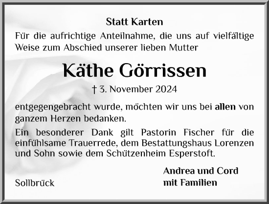 Traueranzeige von Käthe Görrissen von Region Flensburg